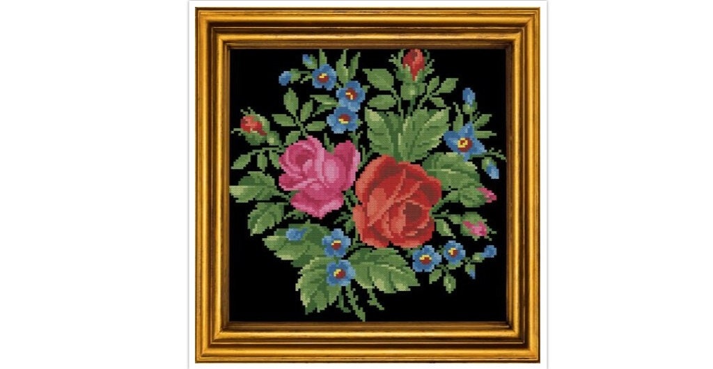 Antique Bouquet Cross Stitch Pattern: Berlin Embroidery (PDF)