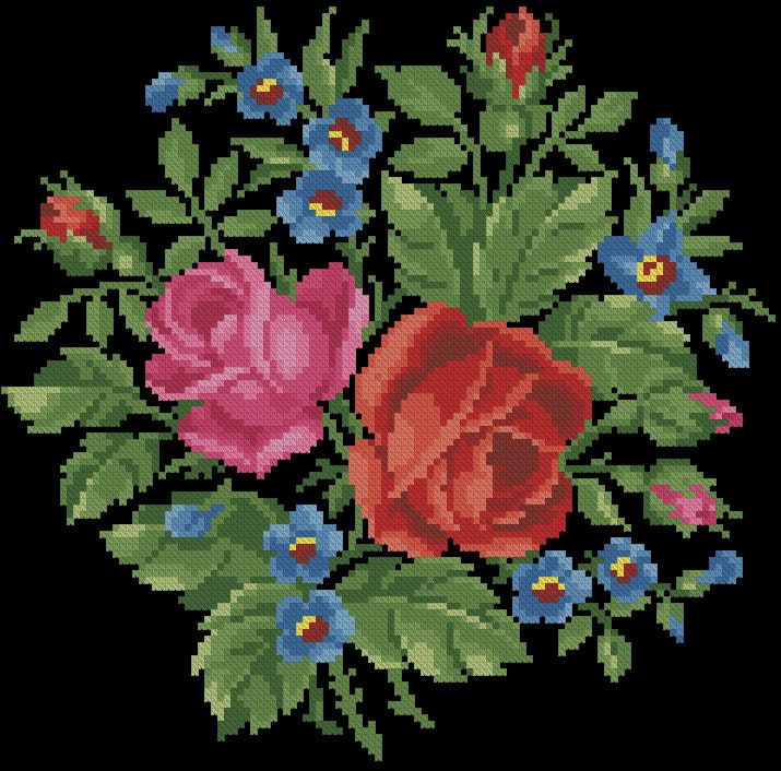 Antique Bouquet Cross Stitch Pattern: Berlin Embroidery (PDF) - Image 2