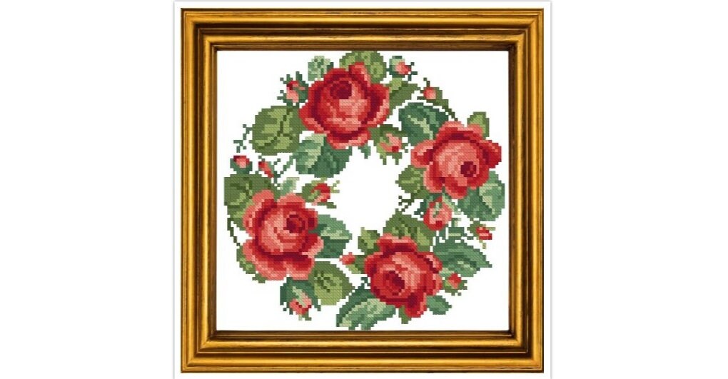 Antique Floral Wreath Cross Stitch Pattern: Berlin Embroidery (PDF)