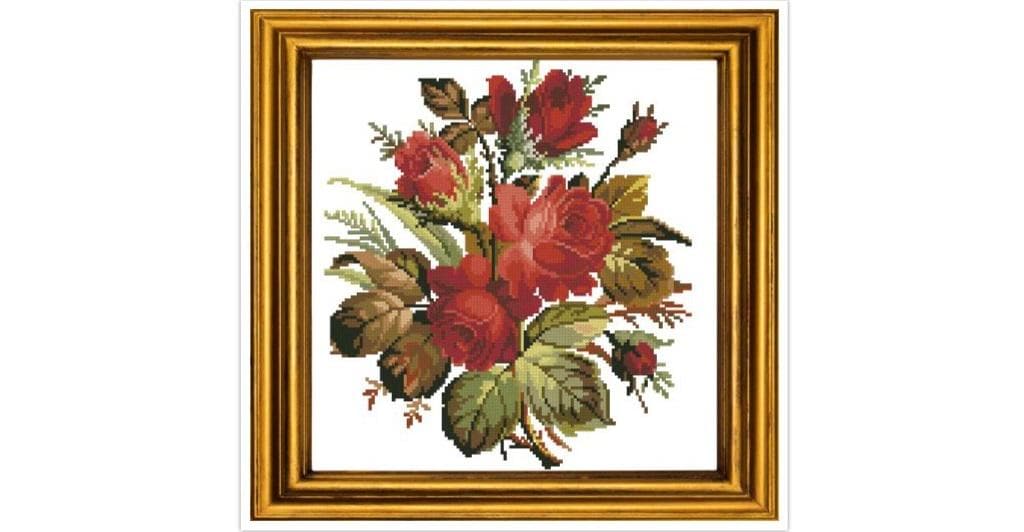 Antique Floral Cross Stitch Pattern: Berlin Embroidery Bouquet (PDF)