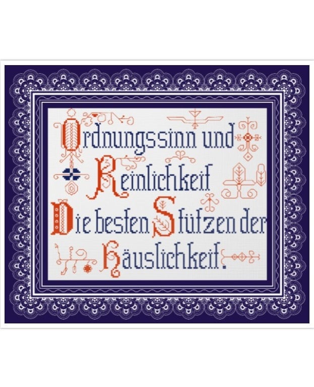 Vintage German Motto Cross Stitch Pattern: 19th Century Sampler (PDF)