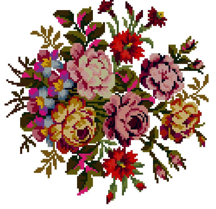 Antique Bouquet Cross Stitch Pattern: Berlin Embroidery (PDF) - Image 2