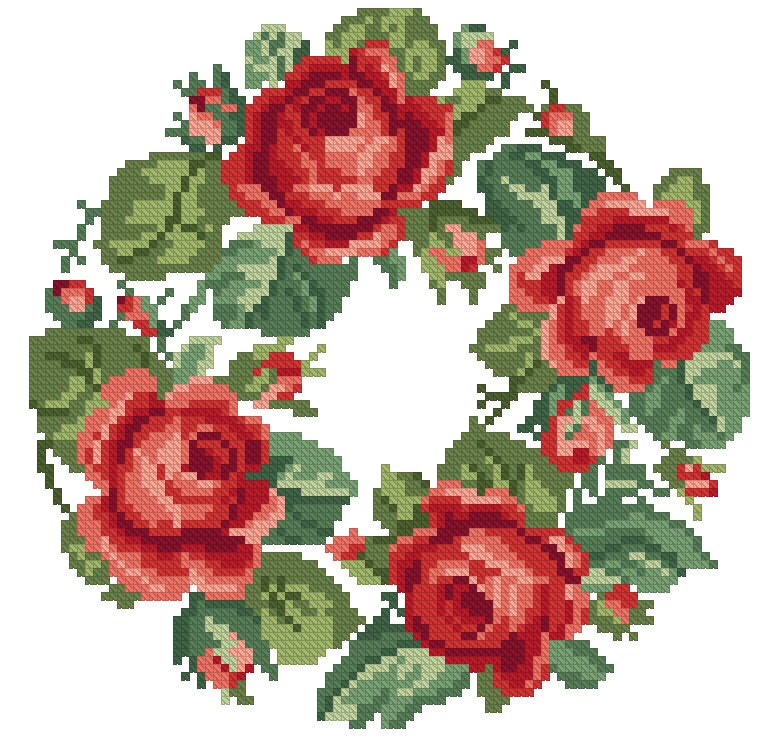 Antique Floral Wreath Cross Stitch Pattern: Berlin Embroidery (PDF) - Image 2