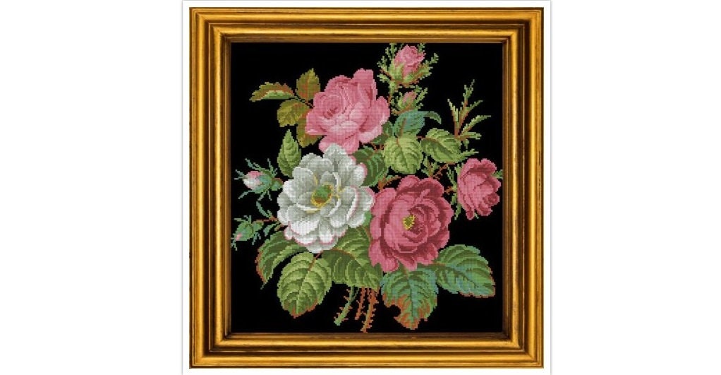 Antique Floral Cross Stitch Pattern: Berlin Embroidery Bouquet (PDF)