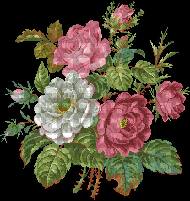 Antique Floral Cross Stitch Pattern: Berlin Embroidery Bouquet (PDF) - Image 2
