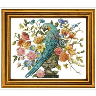 Parrot with Flowers Cross Stitch Pattern: Antique Berlin Embroidery (PDF)