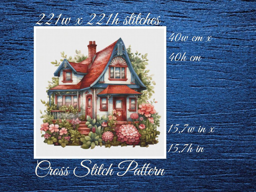 House Cross Stitch Pattern: Floral Cottage Design (PDF Pattern)