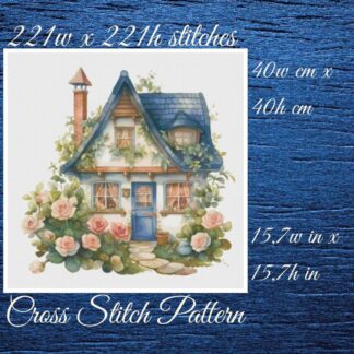 House and Roses Cross Stitch Pattern: Cottage Embroidery (PDF Pattern)