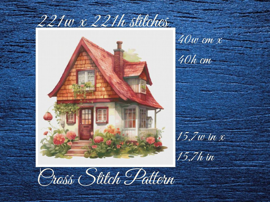 House Cross Stitch Pattern: Cottagecore Floral Design (PDF Pattern)