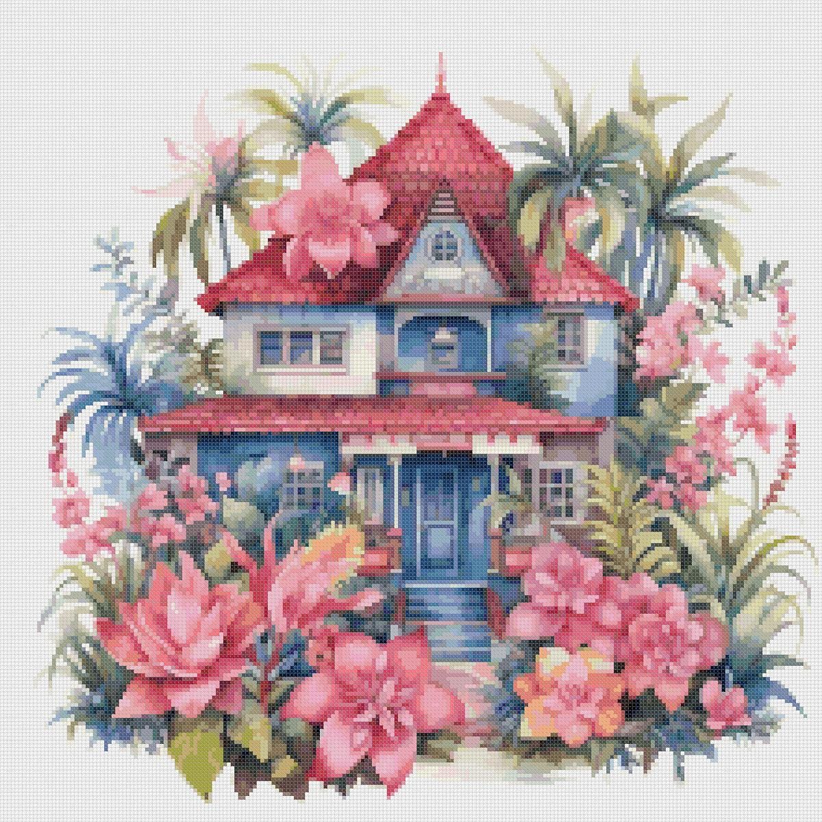 Floral House Cross Stitch Pattern: Tropical Home Design (PDF Pattern) - Image 2