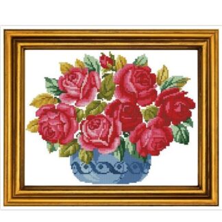 Vase with Red Roses Cross Stitch Pattern - PDF Counted Antique Cross Stitches - Berlin Embroidery