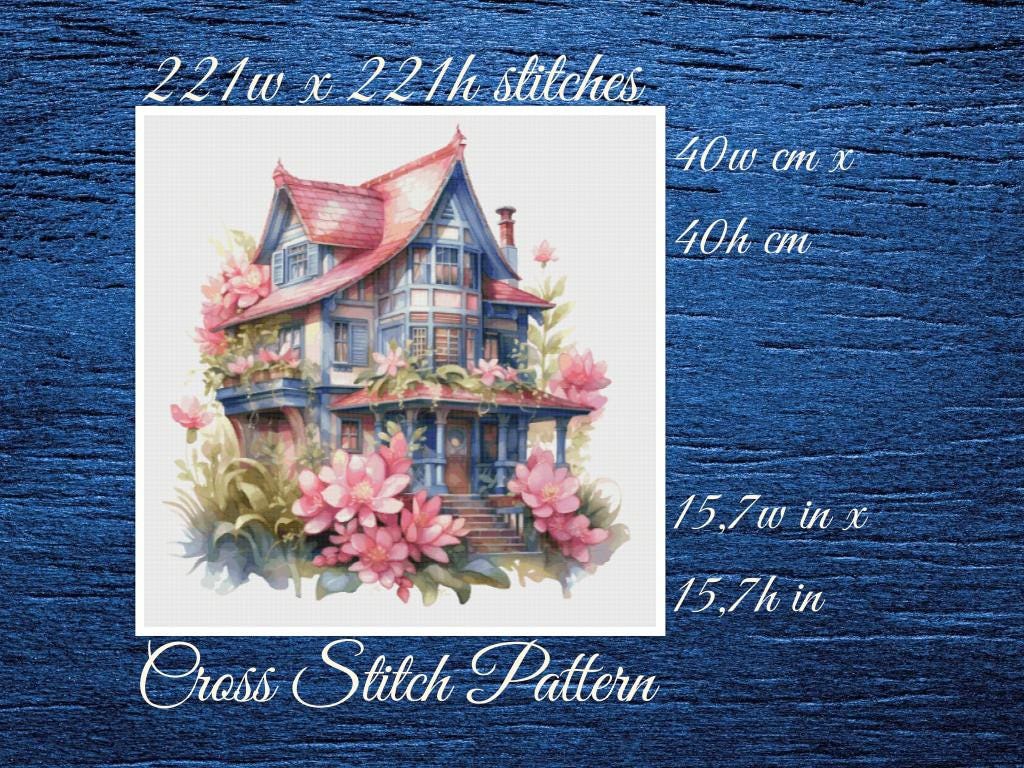 Cottage Cross Stitch Pattern: Floral House (PDF Pattern)