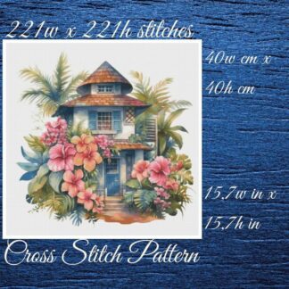 Cottage Cross Stitch Pattern: Tropical House (PDF Pattern)