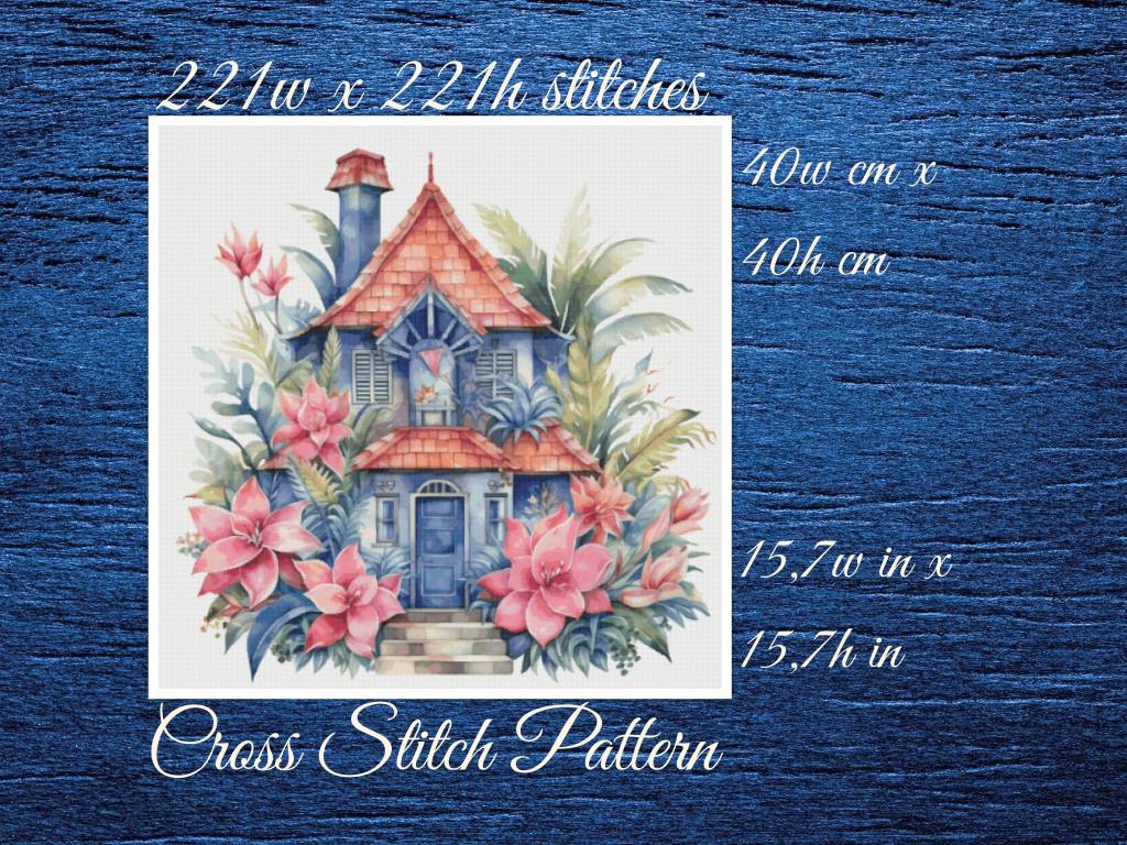Cottage Floral Cross Stitch Pattern (PDF Download)