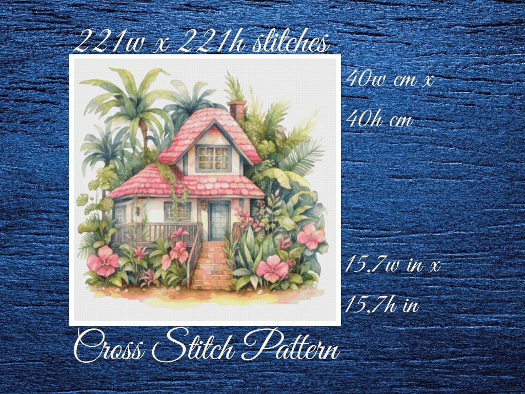 Cottage Cross Stitch Pattern: Tropical House (PDF Pattern)