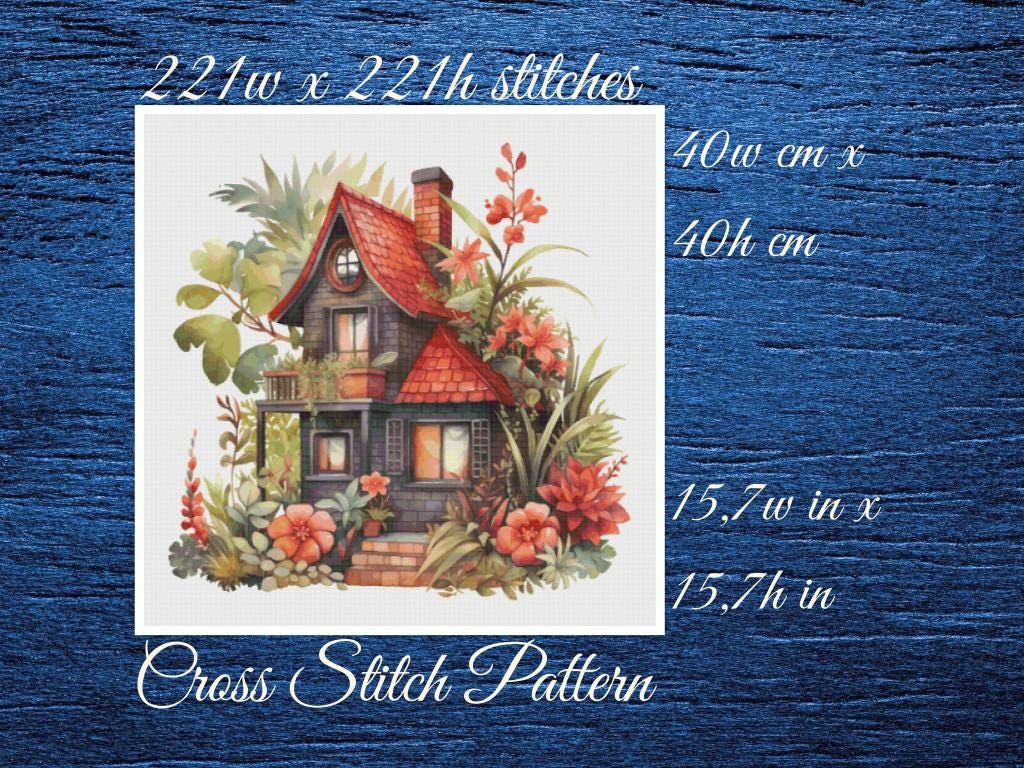 Cottage Cross Stitch Pattern: Floral House (PDF Pattern)