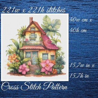 House Cross Stitch Pattern: Tropical Cottage Design (PDF)