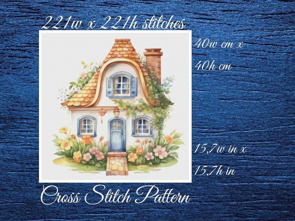 House Cross Stitch Pattern: Cottagecore Floral Design (PDF Pattern)