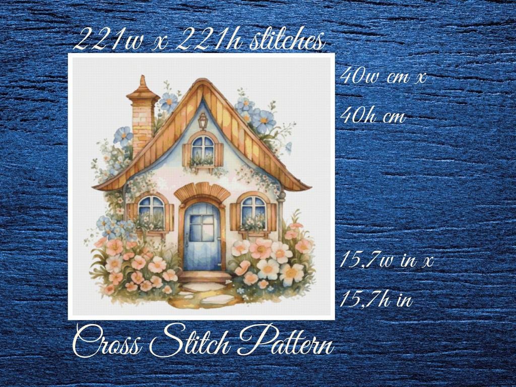 House Cross Stitch Pattern: Floral Cottage Design (PDF)