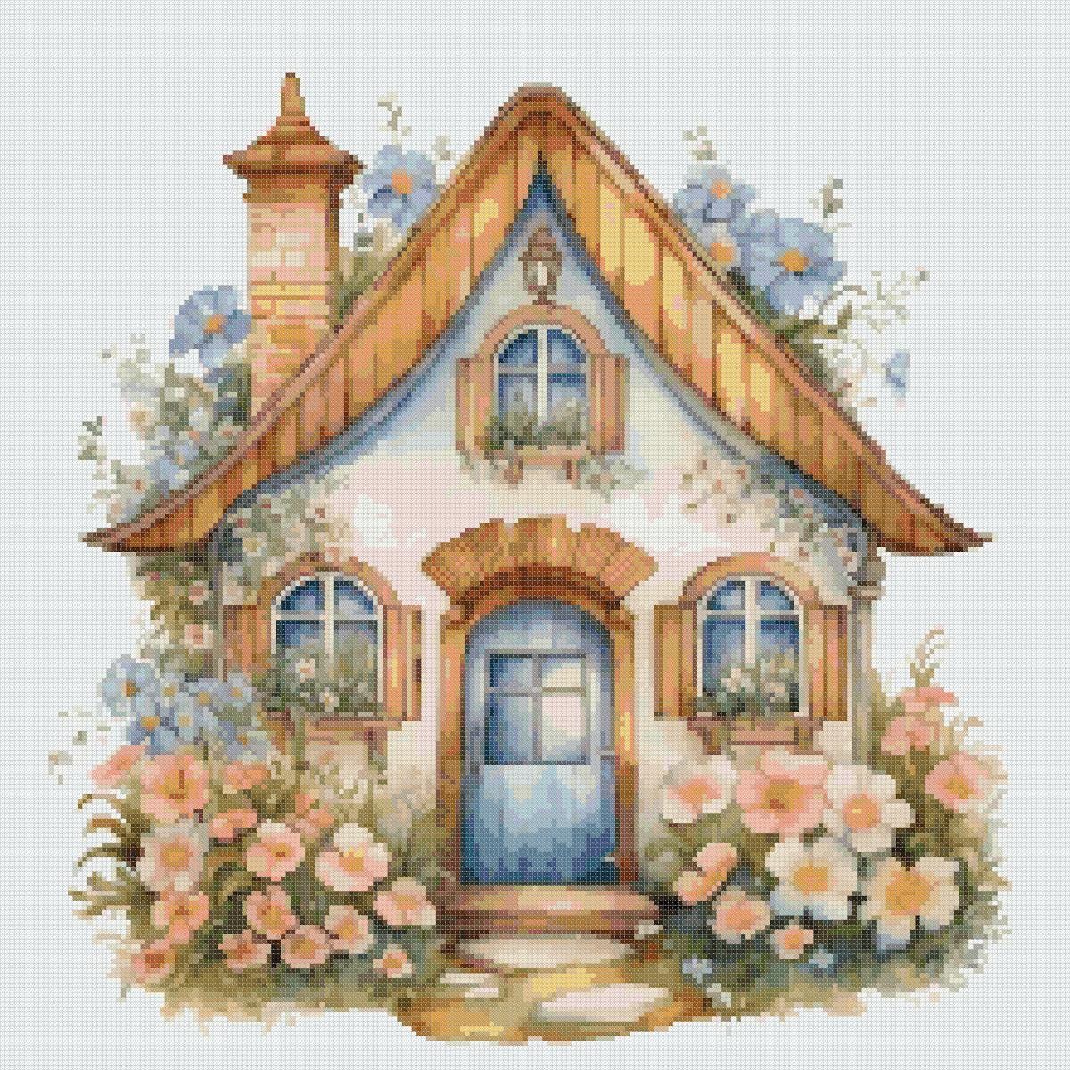 House Cross Stitch Pattern: Floral Cottage Design (PDF) - Image 2