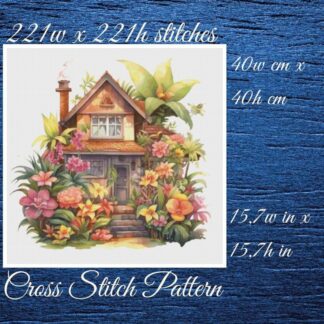 Floral House Cross Stitch Pattern: Cottage Garden Design (PDF Pattern)