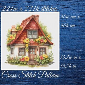 Floral Cottage Cross Stitch Pattern: House Embroidery (PDF Pattern)
