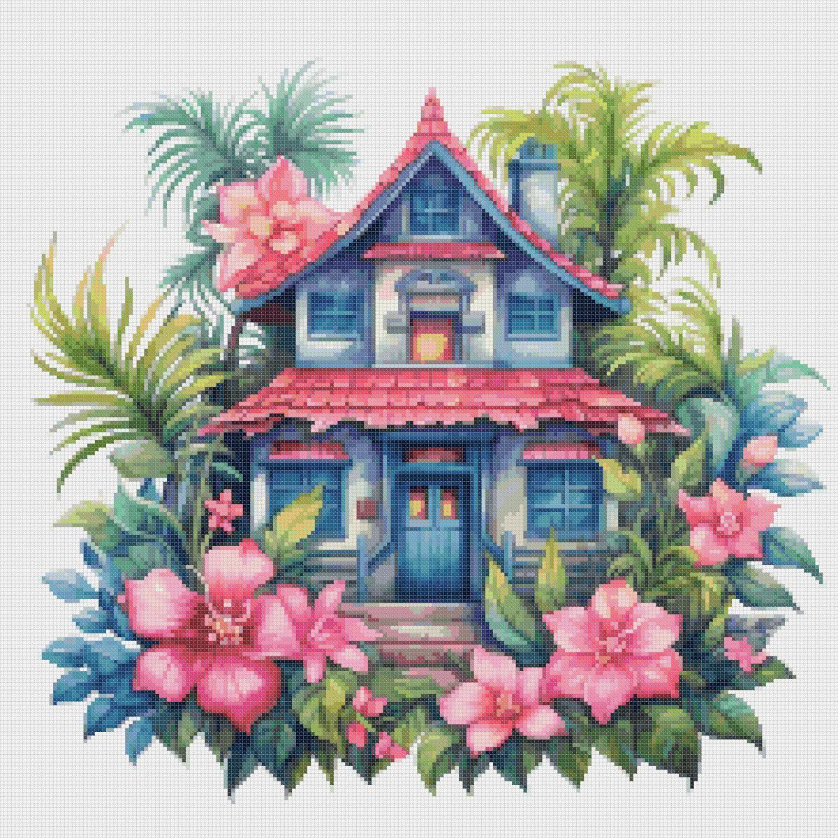 Cottage Cross Stitch Pattern: Tropical House (PDF Pattern) - Image 2