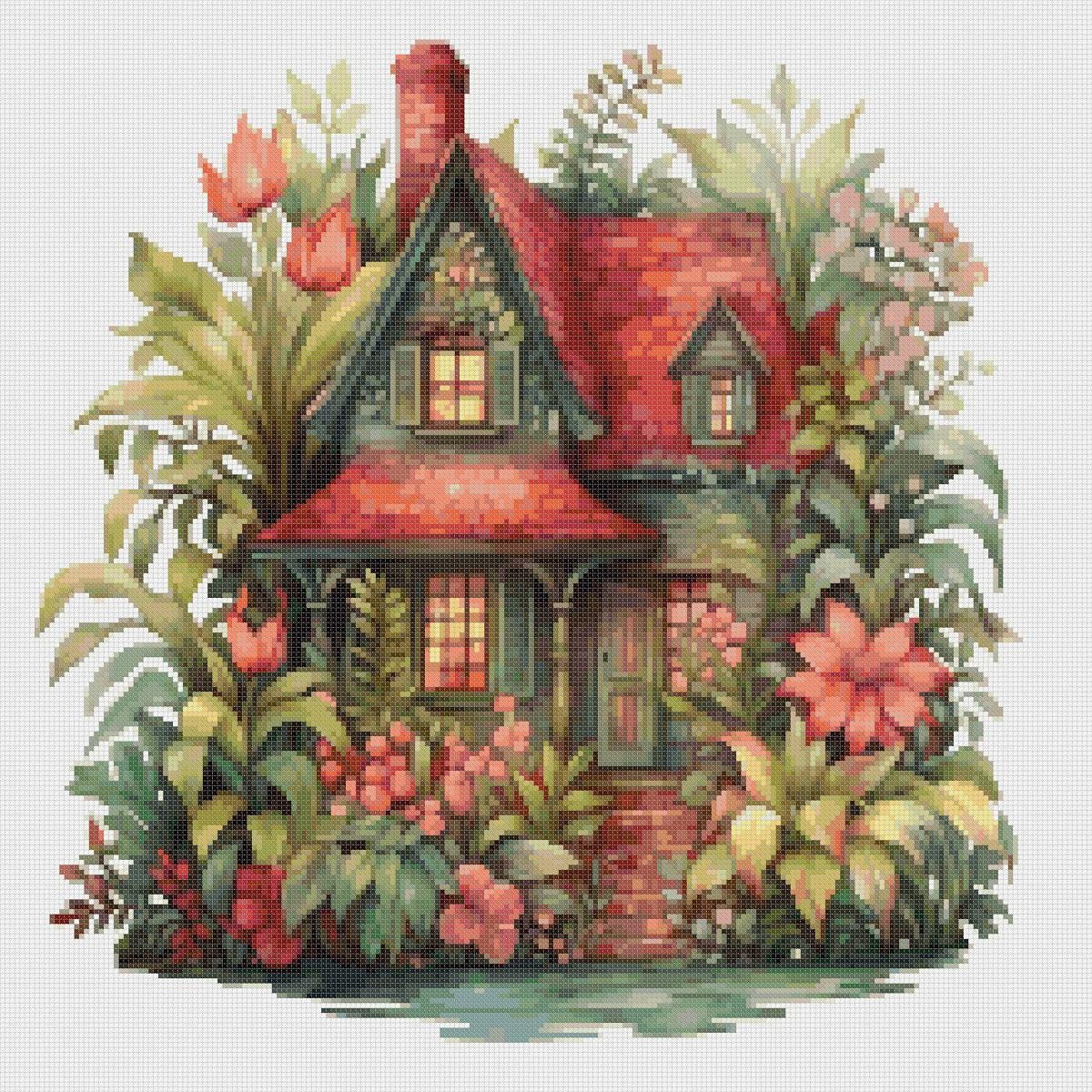 Cottage Cross Stitch Pattern: Floral House (PDF Pattern) - Image 2