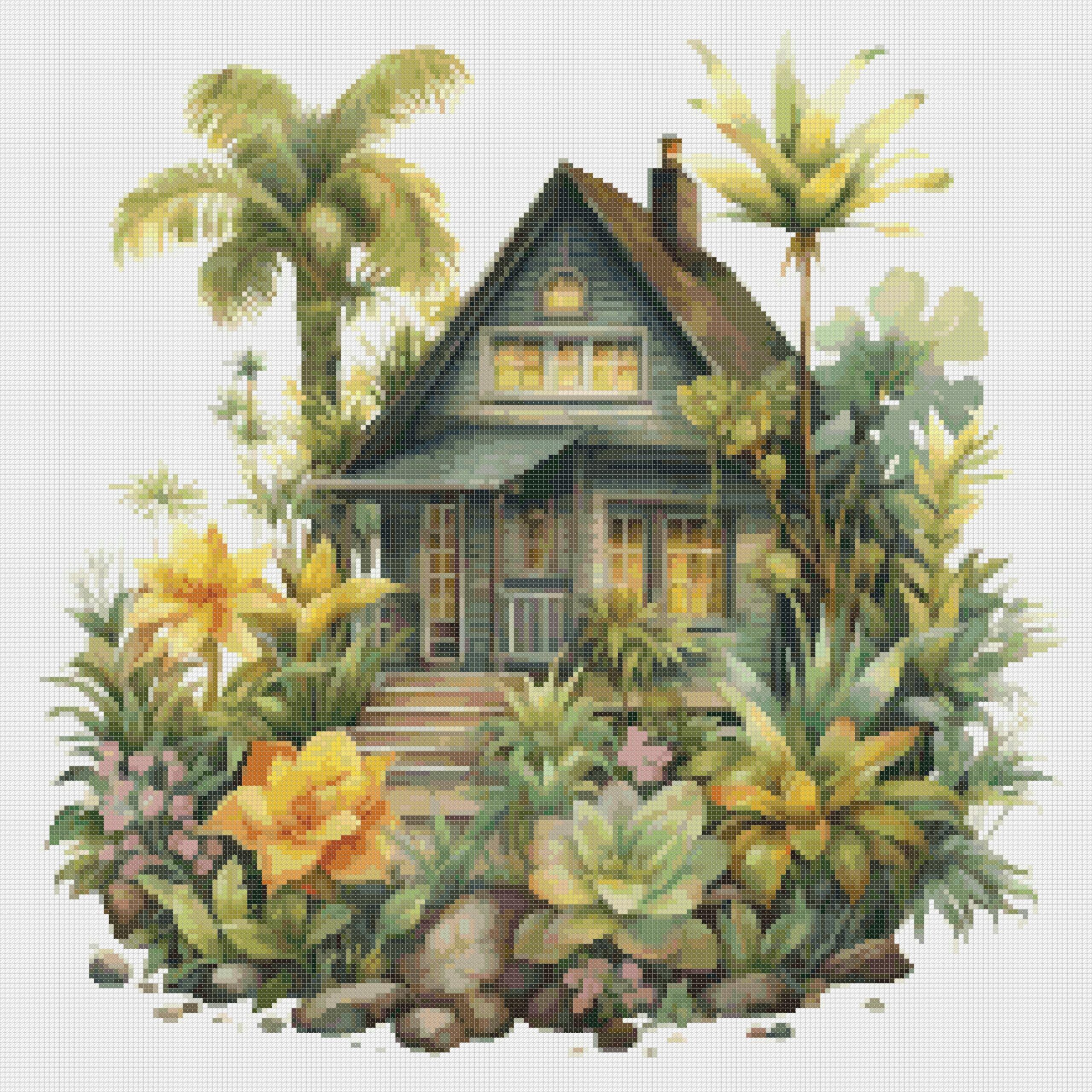 Cottage Cross Stitch Pattern: Tropical House (PDF Pattern) - Image 2