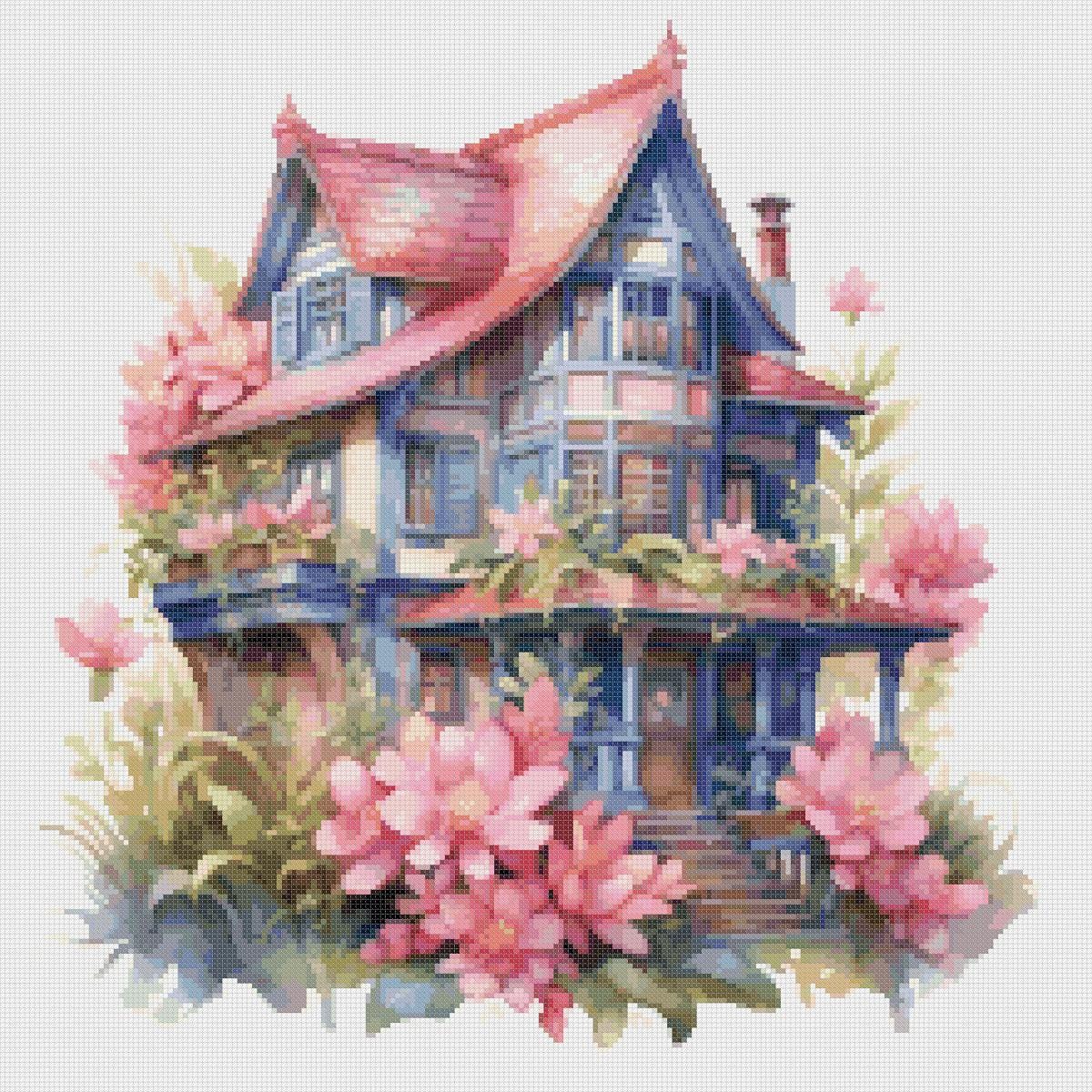 Cottage Cross Stitch Pattern: Floral House (PDF Pattern) - Image 2