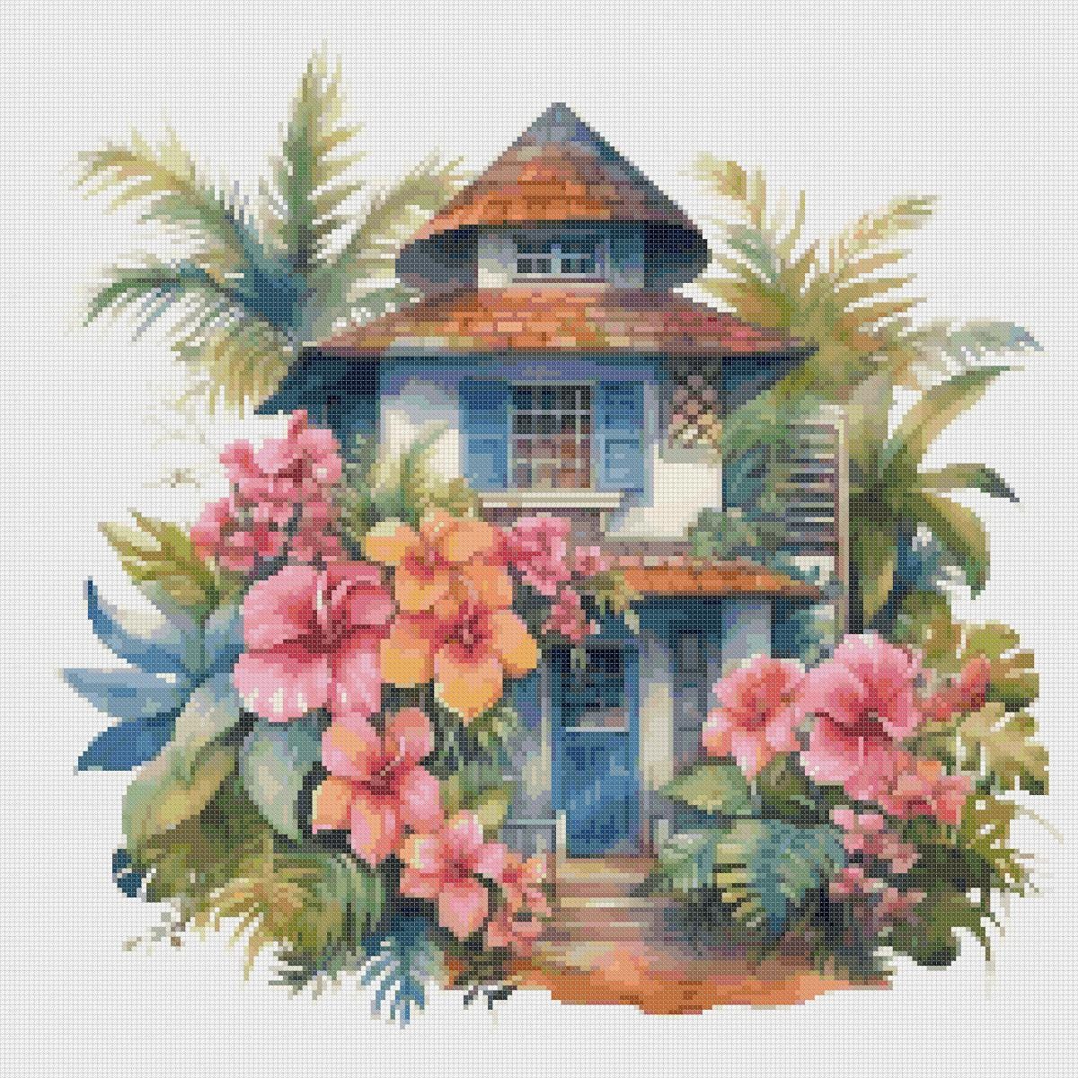 Cottage Cross Stitch Pattern: Tropical House (PDF Pattern) - Image 2