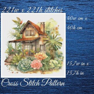 Cottage Cross Stitch Pattern: Floral House (PDF Pattern)