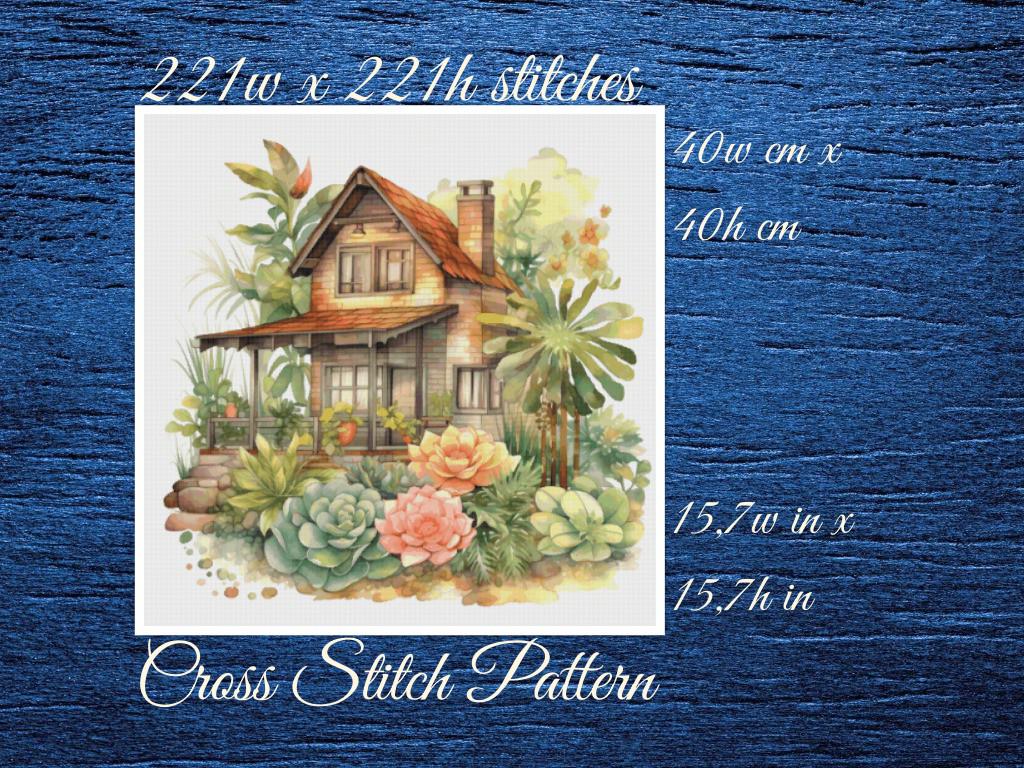 Cottage Cross Stitch Pattern: Floral House (PDF Pattern)