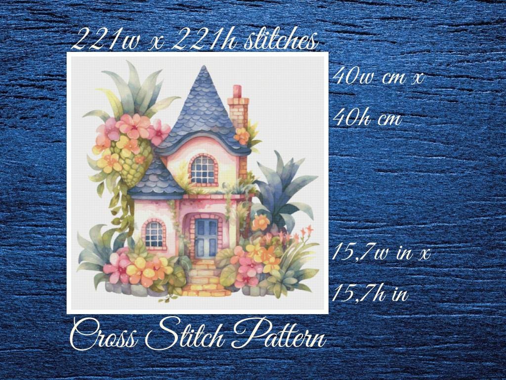 Cottage Cross Stitch Pattern: Floral House (PDF Pattern)
