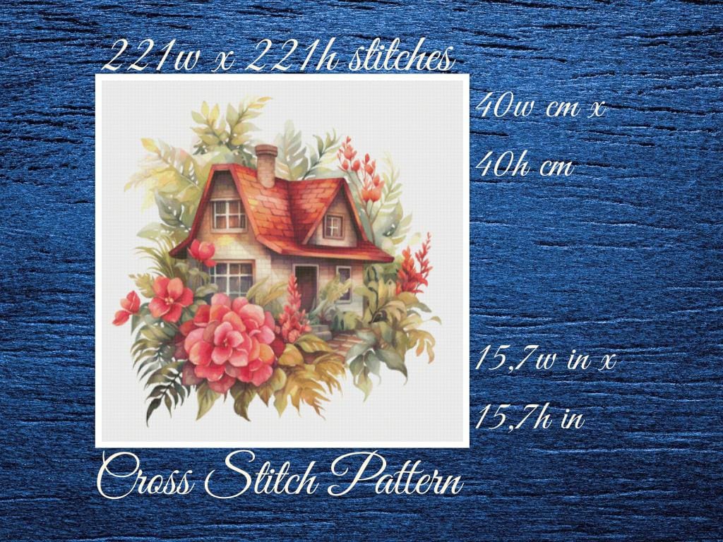 Cottage Cross Stitch Pattern: Floral House (PDF Pattern)