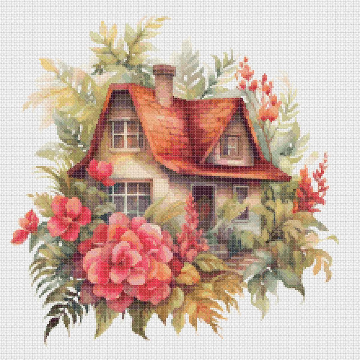 Cottage Cross Stitch Pattern: Floral House (PDF Pattern) - Image 2