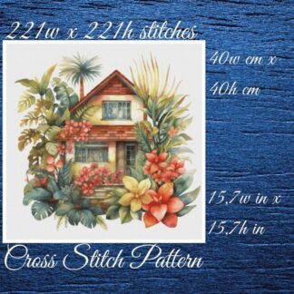 Tropical Cottage Cross Stitch Pattern: Detailed Home Design (PDF Pattern)