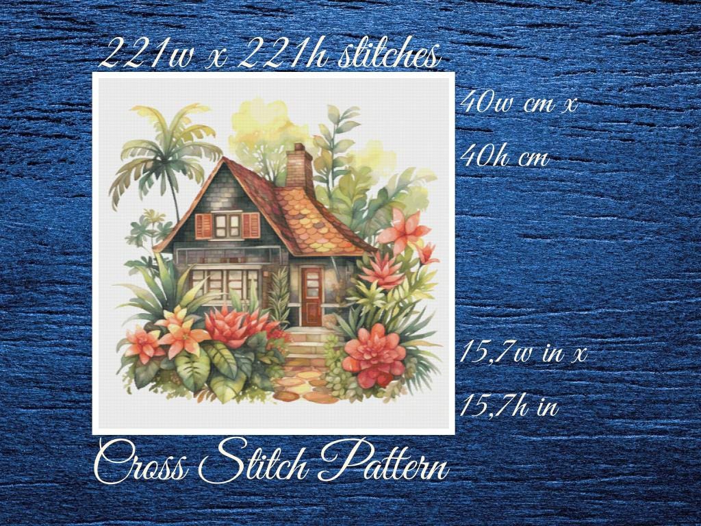 Cottage Cross Stitch Pattern: Floral House (PDF Pattern)