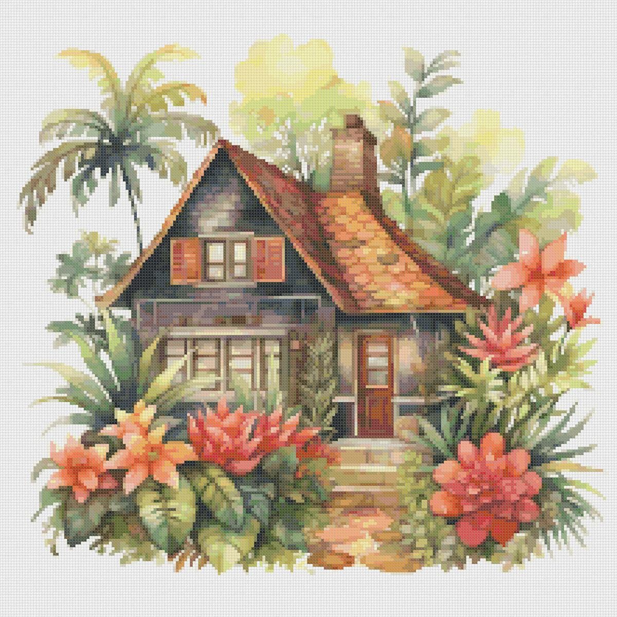 Cottage Cross Stitch Pattern: Floral House (PDF Pattern) - Image 2