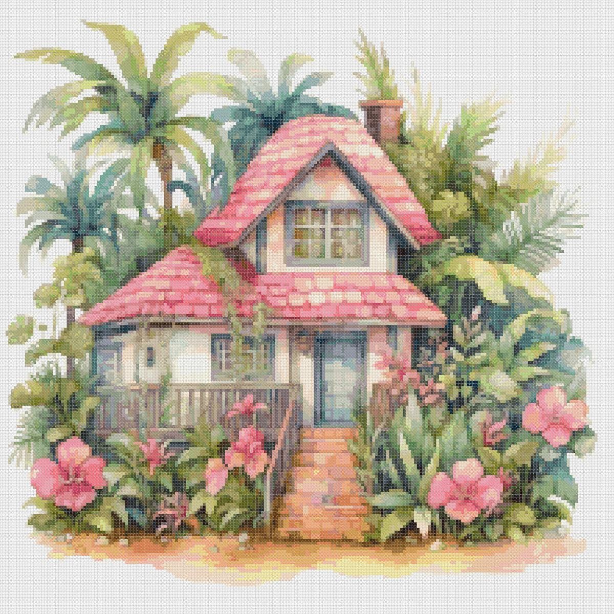 Cottage Cross Stitch Pattern: Tropical House (PDF Pattern) - Image 2