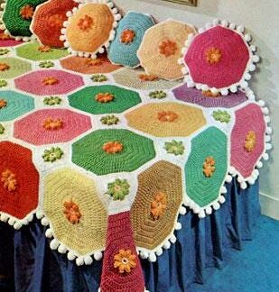 Vintage Crochet Pattern Afghan Plaid Big Colorful Throw & Pillows - Country Home Decor - PDF English