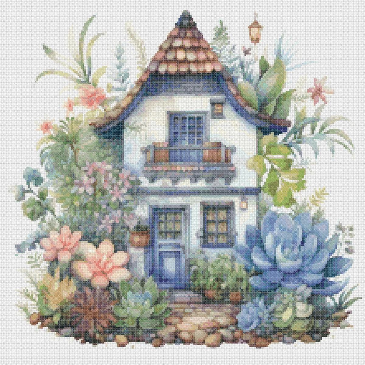 Cottage Cross Stitch Pattern: Floral House (PDF Pattern) - Image 2