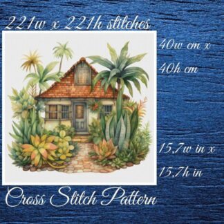 Cottage Cross Stitch Pattern: Tropical House (PDF Pattern)