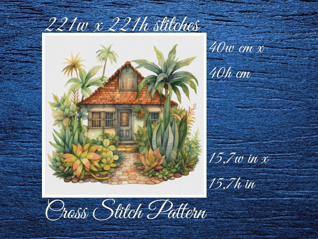 Cottage Cross Stitch Pattern: Tropical House (PDF Pattern)