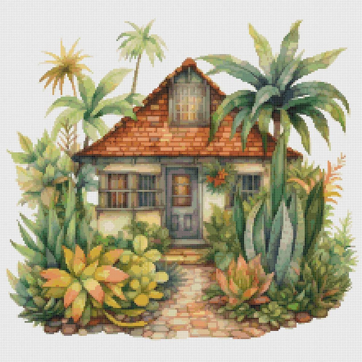 Cottage Cross Stitch Pattern: Tropical House (PDF Pattern) - Image 2