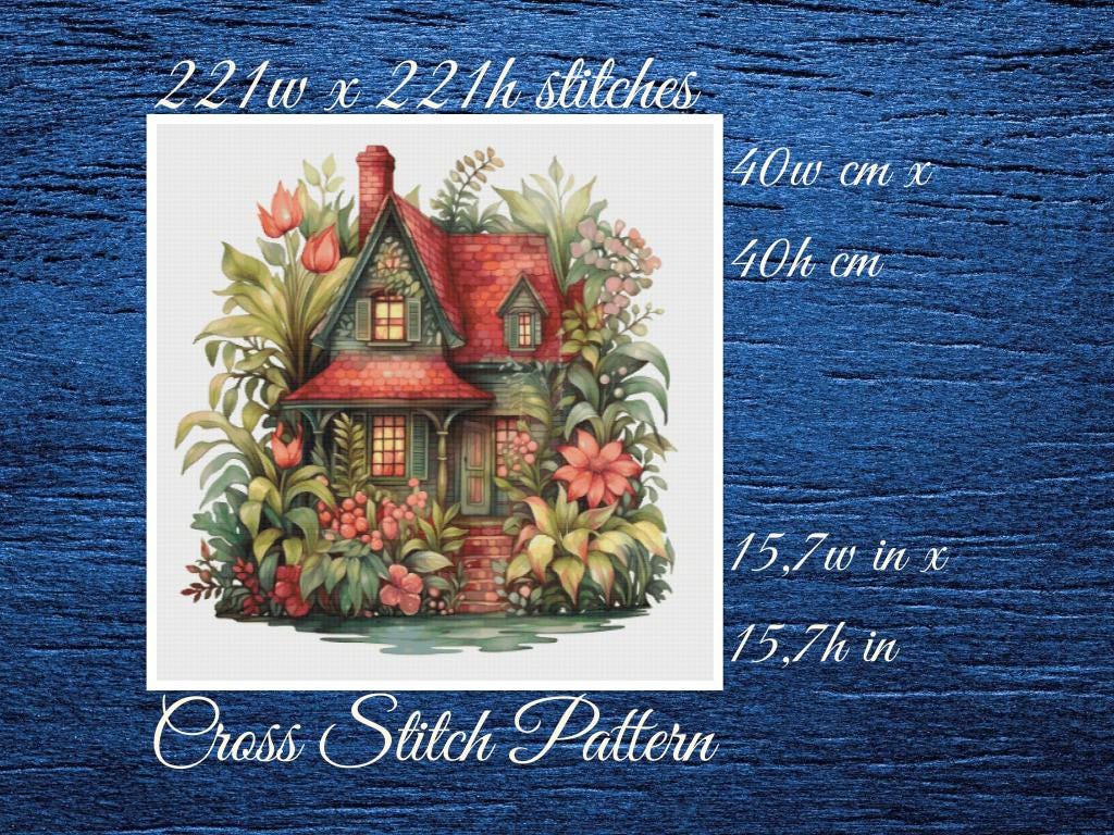 Cottage Cross Stitch Pattern: Floral House (PDF Pattern)