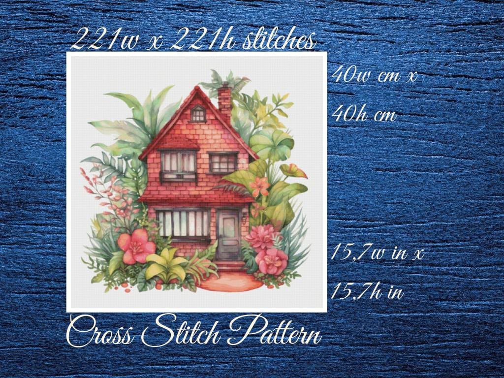 Cottage Cross Stitch Pattern: Floral House (PDF Pattern)