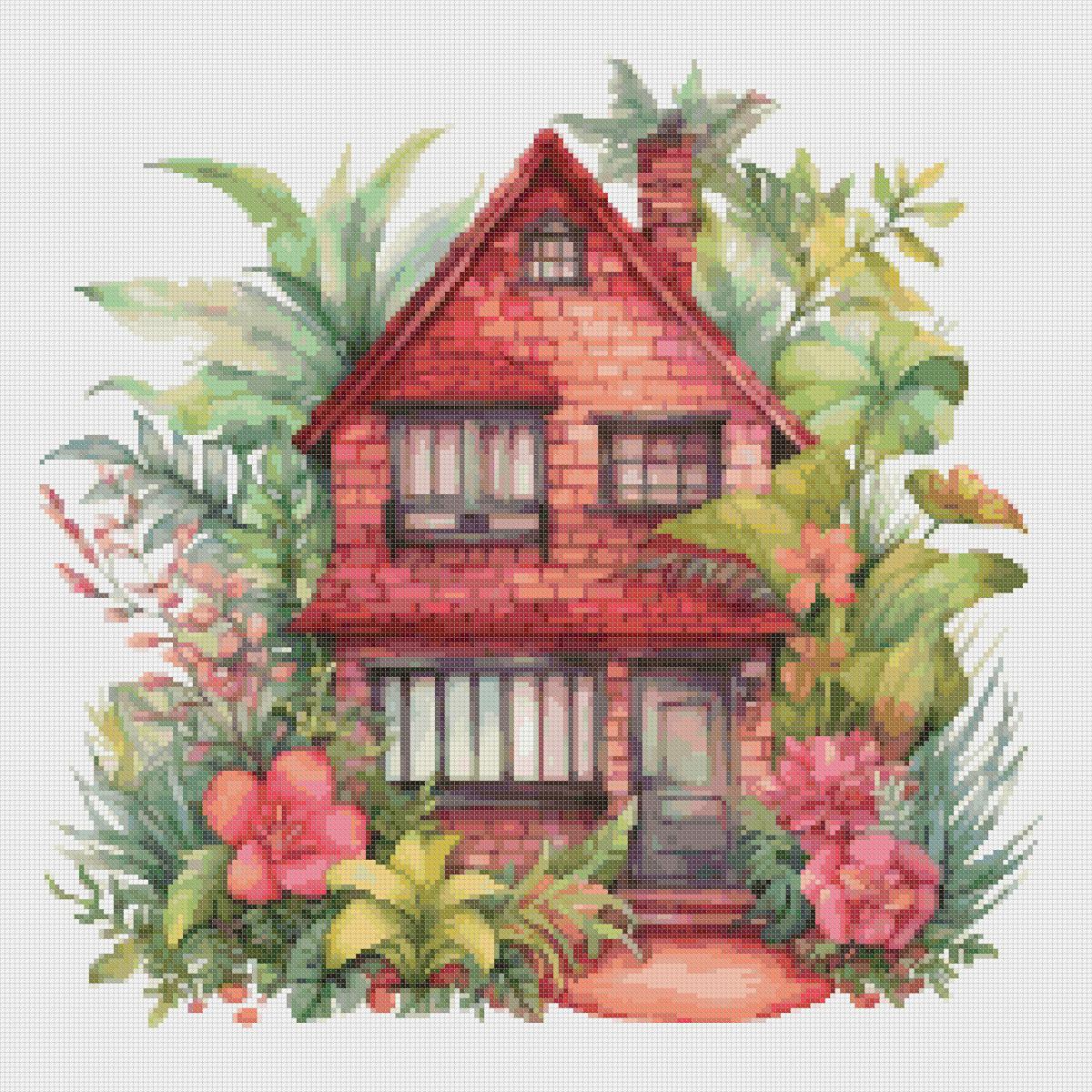 Cottage Cross Stitch Pattern: Floral House (PDF Pattern) - Image 2