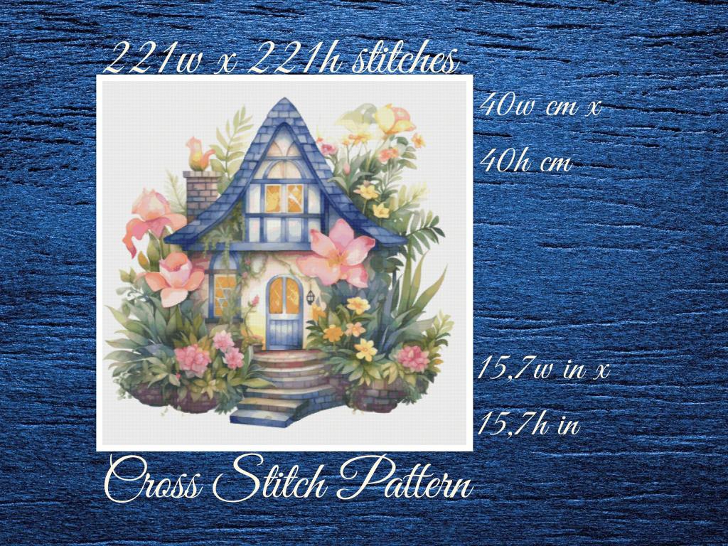 Cottage Cross Stitch Pattern: Floral House (PDF Pattern)