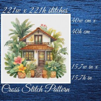 Cottage Cross Stitch Pattern: Tropical House (PDF Pattern)